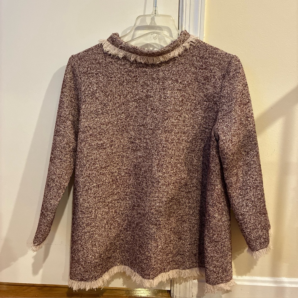 Ann Mashburn Ana fringe top in burgundy/ivory tweed size M